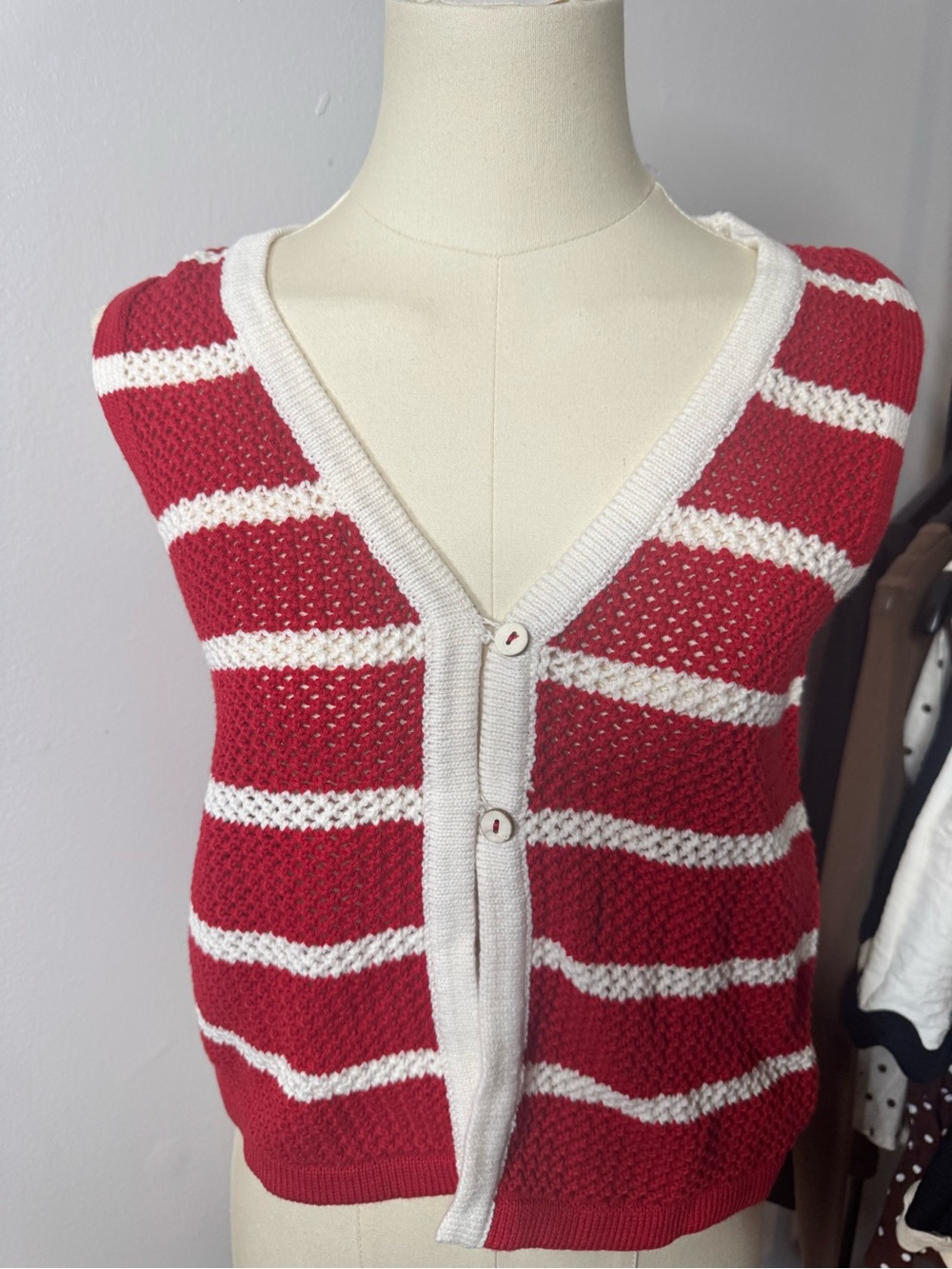 Women’s Red & White Striped Knit Sweater Vest